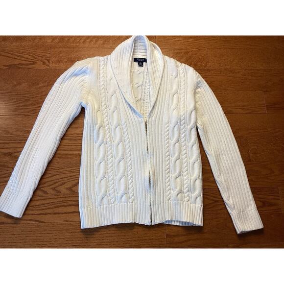 Chaps 100% Cotton Cable Knit White Zip Cardigan XL - Picture 2 of 4